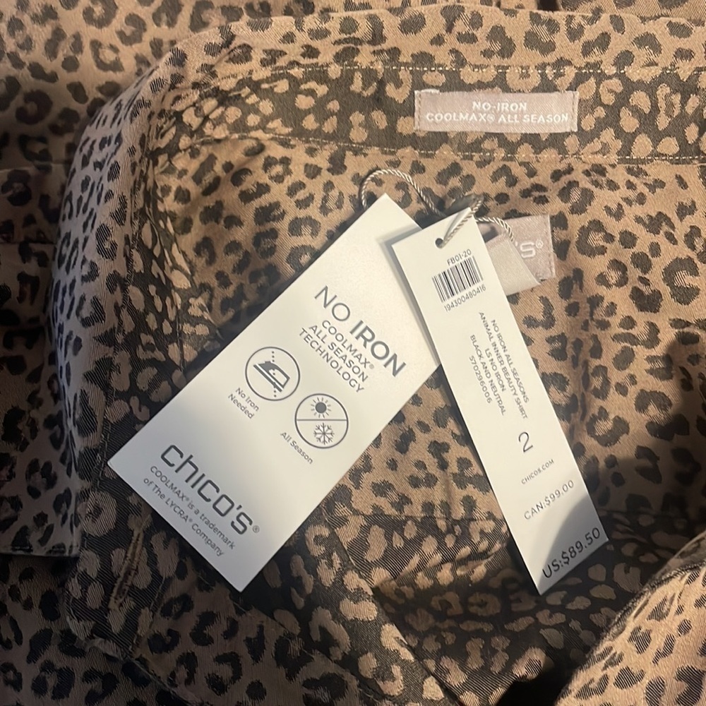 Chico's size 2 animal print long sleeve button down shirt. NWT - Picture 8 of 10